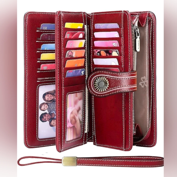 New Genuine Leather Wallet with RFID Blocking Large Capacity Wristlet - Picture 8 of 13